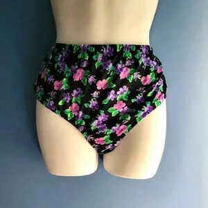 Brylane Beach Black Floral Tummy Control Bikini Bottom NEW Size 22W
